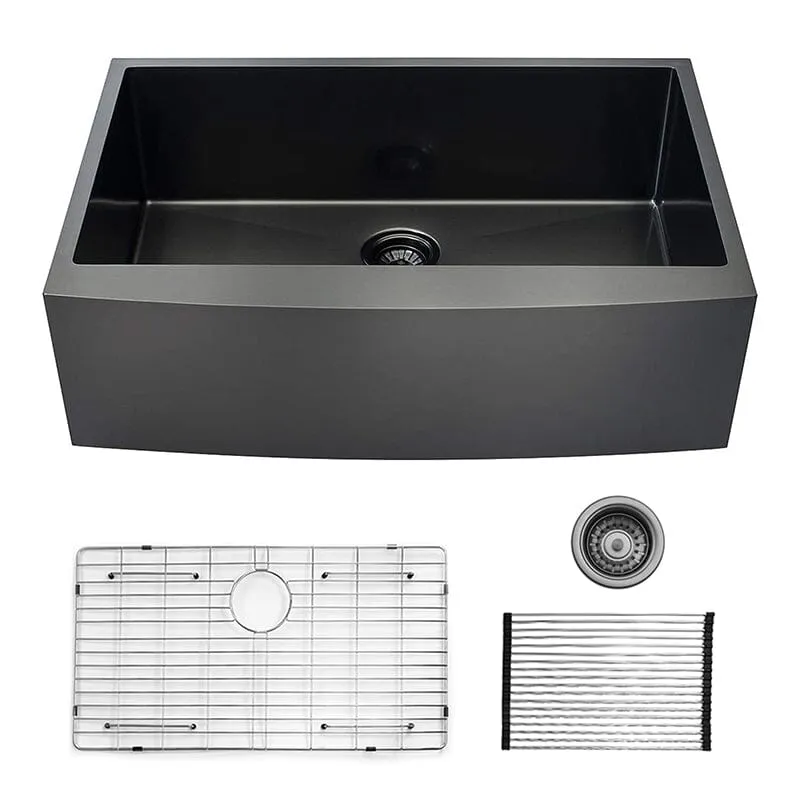 30" Farmhouse Kitchen Sink 16 Gauge Stainless Steel Single Bowl Sink with Bottom Grid and Strainer