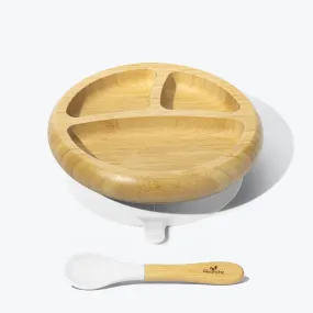 Avanchy Bamboo Suction Baby Plate   Spoon - White