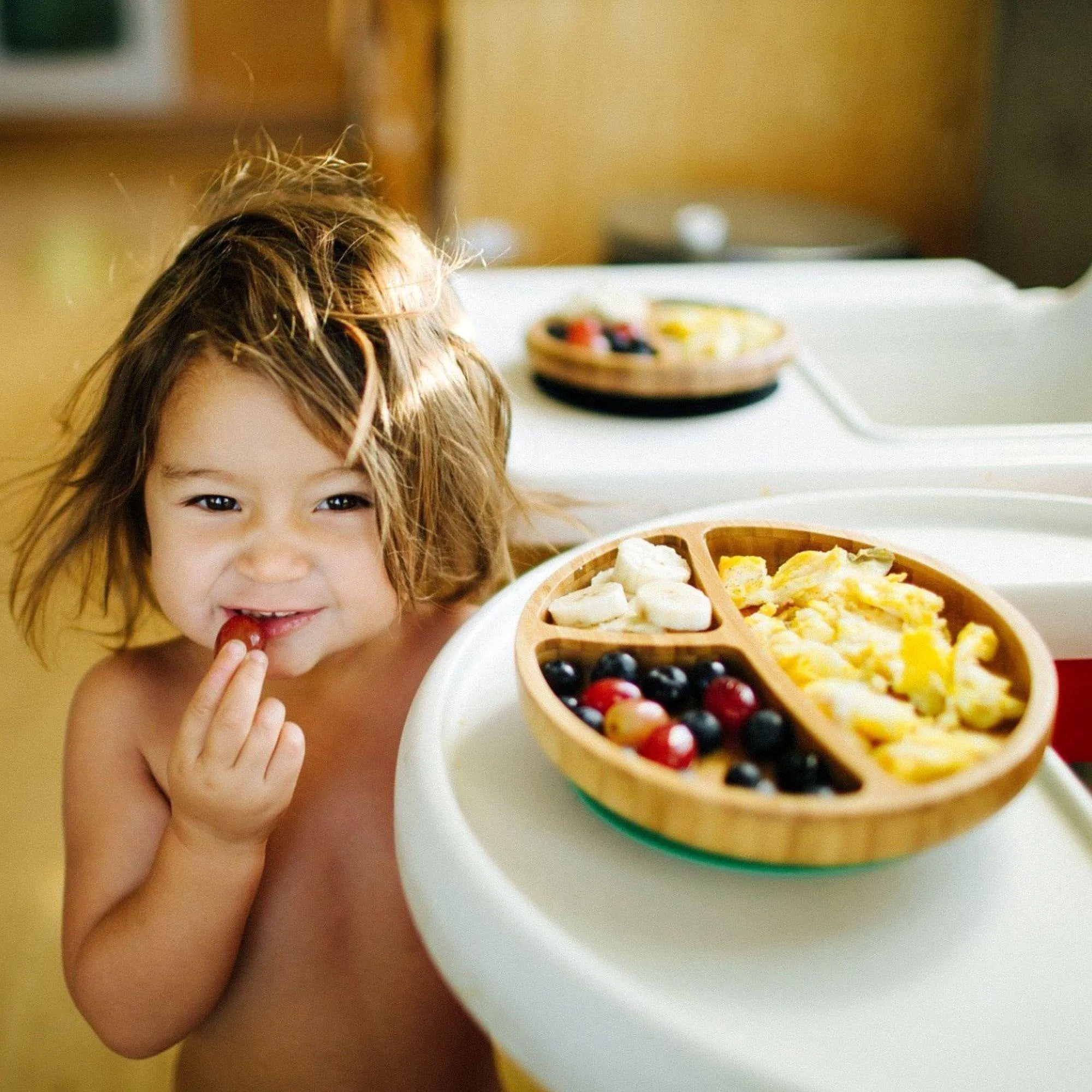 Avanchy Bamboo Suction Toddler Plate   Spoon - Blue