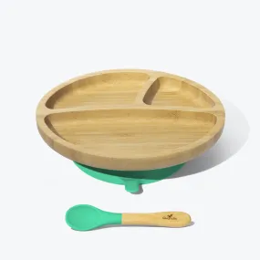 Avanchy Bamboo Suction Toddler Plate   Spoon - Green