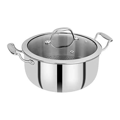 BERGNER Hitech Triply Stainless Steel Non Stick Serving Pan With Glass Lid, 28 cm, 5.7 Litres, Induction Base, Food Safe (PFOA Free)