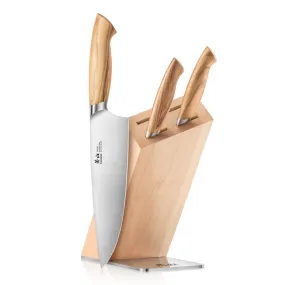 Cangshan OLIV Series 501677 Swedish 14C28N Steel Forged 4-Piece HUA Knife Block Set, Maple