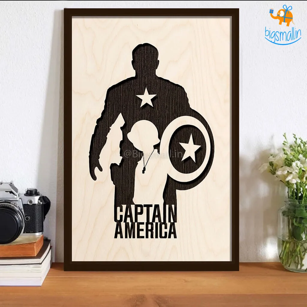 Captain America Engraved Wooden Frame