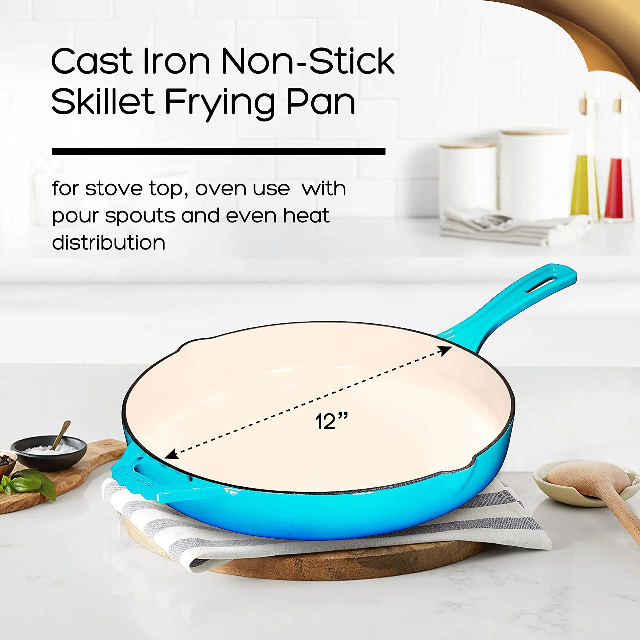 Cast Iron Skillet, Non-Stick, 12 inch Frying Pan Skillet Pan For Stove top, Oven Use