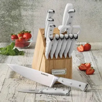 Cuisinart Classic 15pc Stainless Steel White Triple Rivet Cutlery Block Set - C77WTR-15P