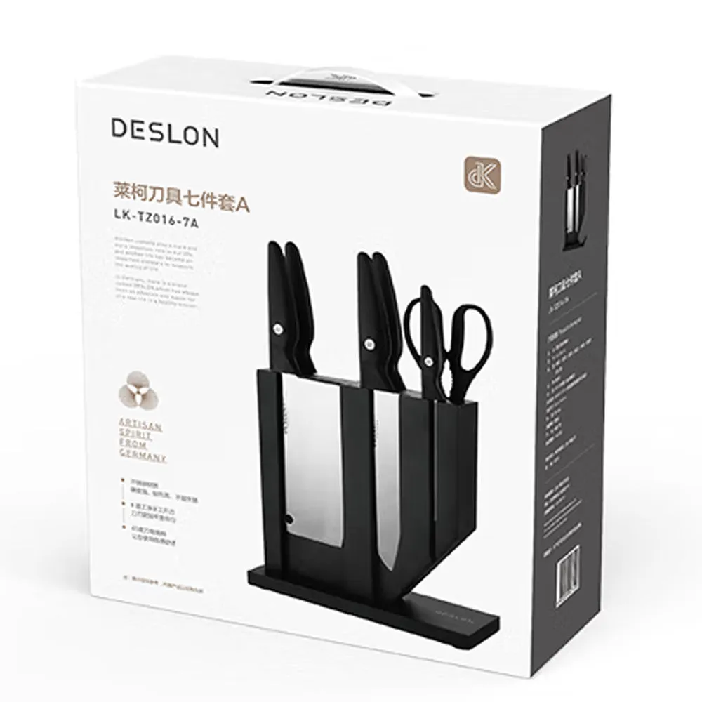 Deslon Lecco Premium 7 pieces Stainless steel knife block set pine wood stand