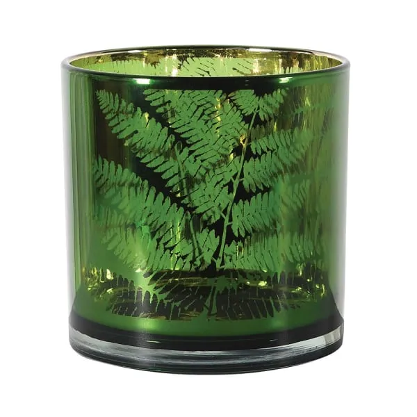 Green Glass Fern Candle Holder