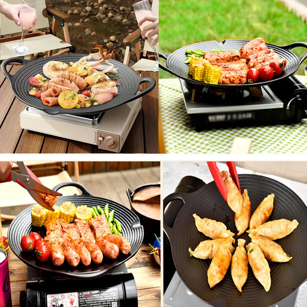 Heavy-Duty Cast Iron 36cm BBQ Grill Pan with Handles