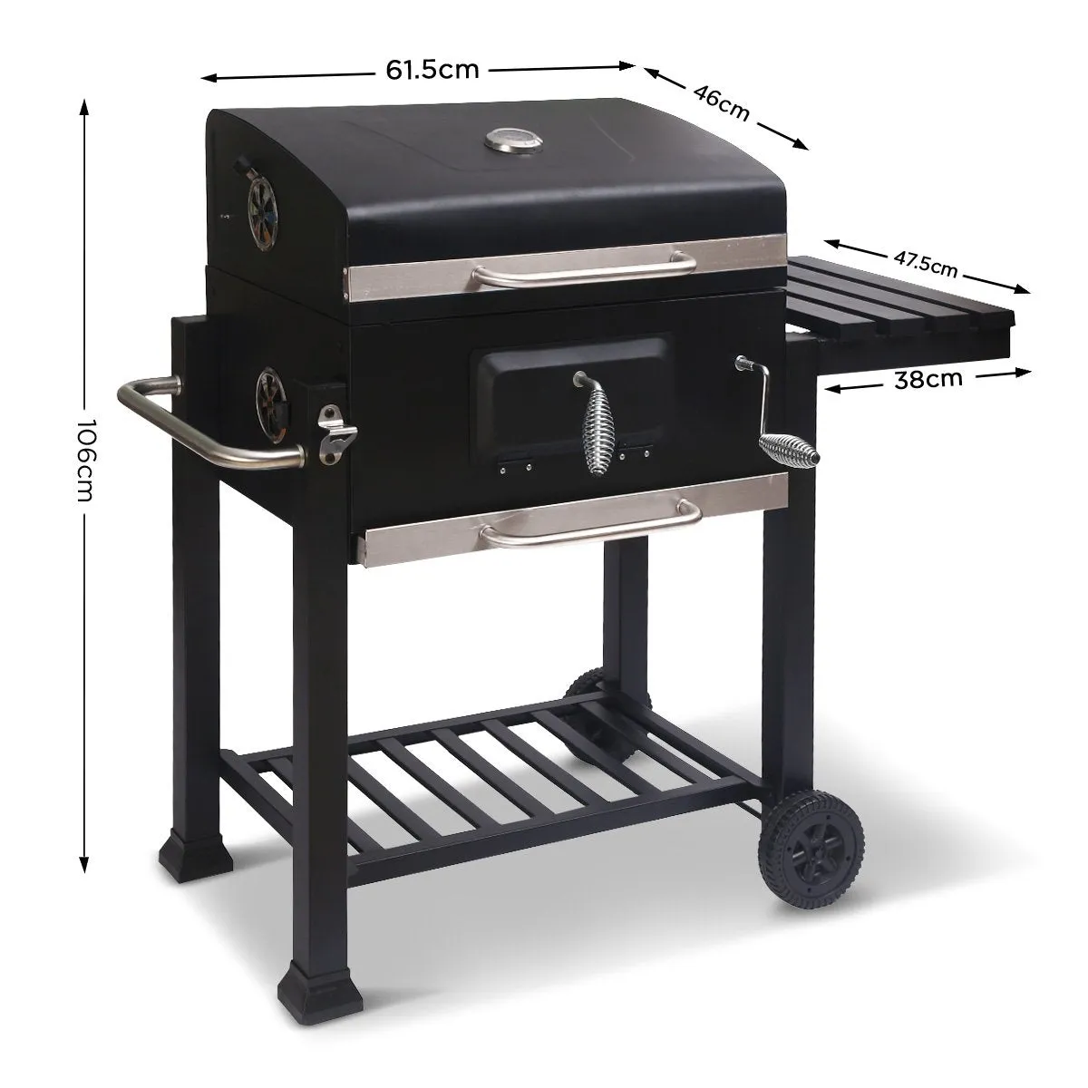 Heavy-Duty Steel Outdoor BBQ Grill w/Side Table & Vents