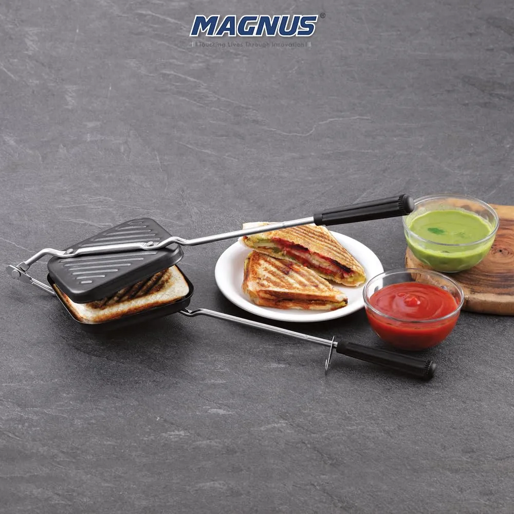 Magnus Non-Stick Crunchy Sandwich Toaster with Durable Cast Iron Build, Ideal for Gas and Induction, Comes with an Ergonomic Bakelite Handle for Easy Grip