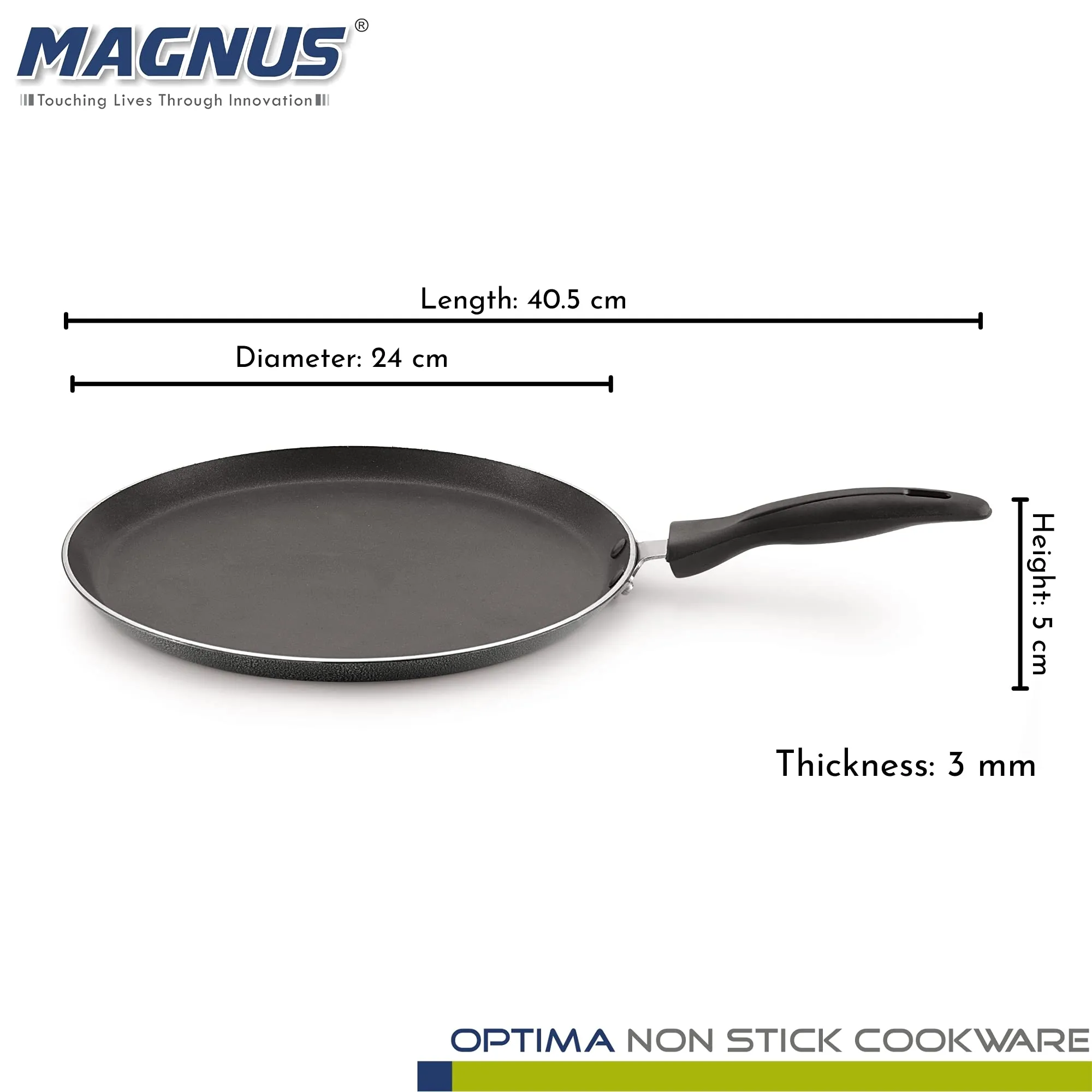 Magnus Optima Non-Stick Aluminum Dosa/Roti Tawa, Gas Stove Compatible,240 mm, 3 mm Thickness, (Grey & Black))