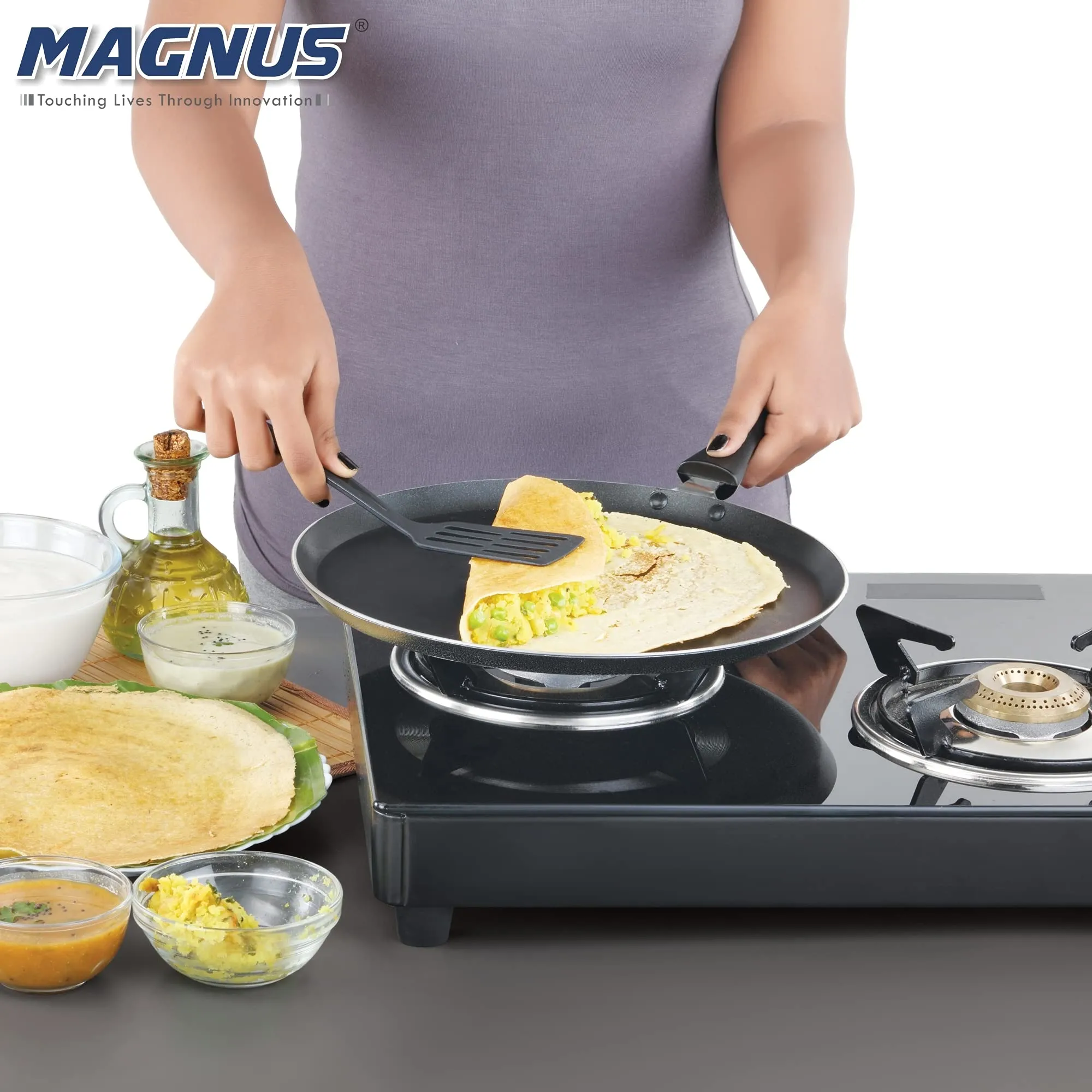 Magnus Optima Non-Stick Aluminum Dosa/Roti Tawa, Gas Stove Compatible,300 mm, 3 mm Thickness, (Grey & Black)