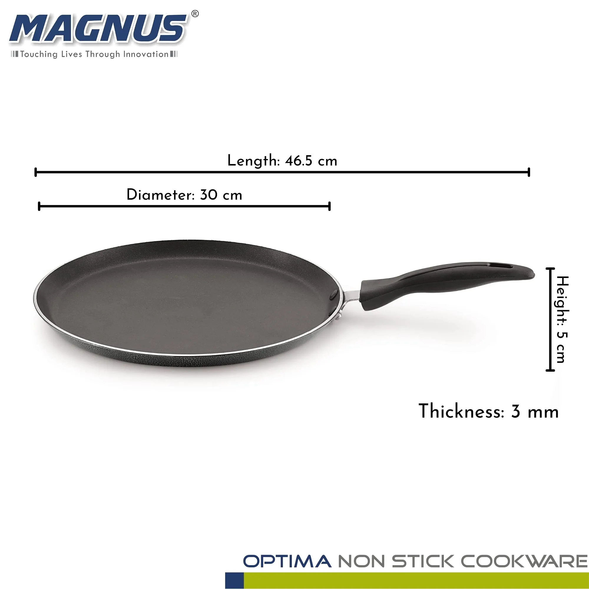 Magnus Optima Non-Stick Aluminum Dosa/Roti Tawa, Gas Stove Compatible,300 mm, 3 mm Thickness, (Grey & Black)