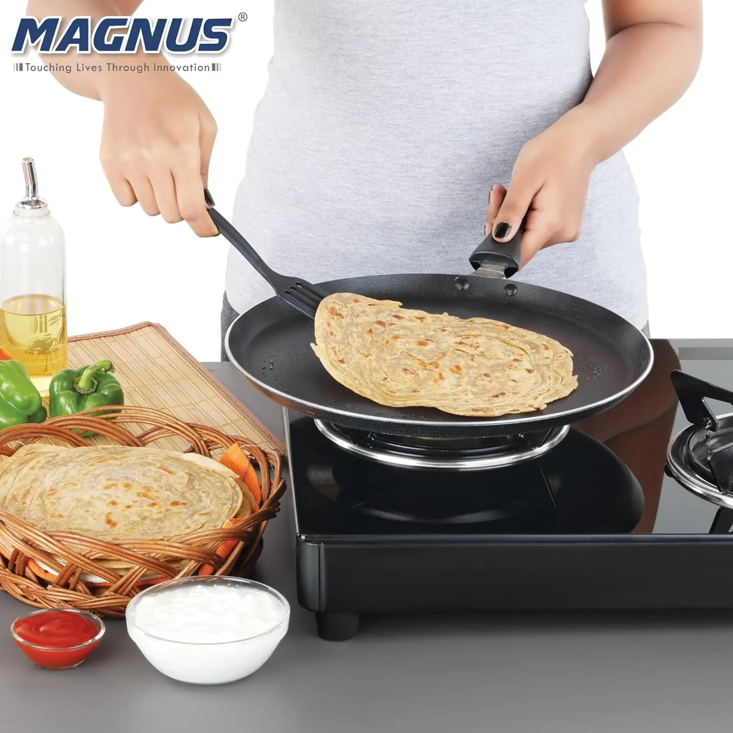 Magnus Optima Non-Stick Dosa Tawa with Hammertone Finish Tawa 28.5 cm Diameter