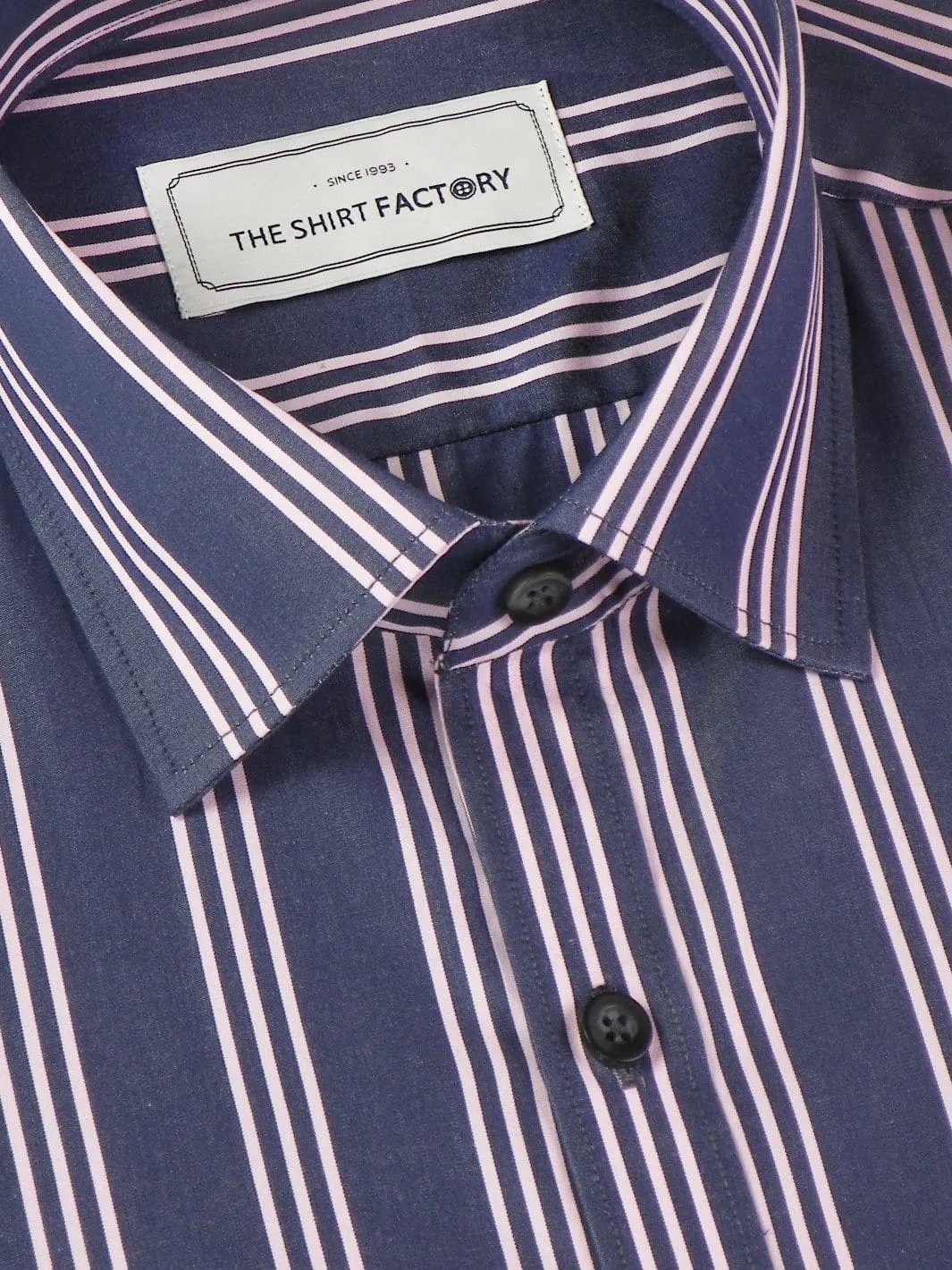 Men's Premium Cotton Striped Shirt - Navy Blue (1154)