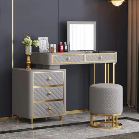 Oscar Dressing Table With Ottoman In Stainless Steel - Gold