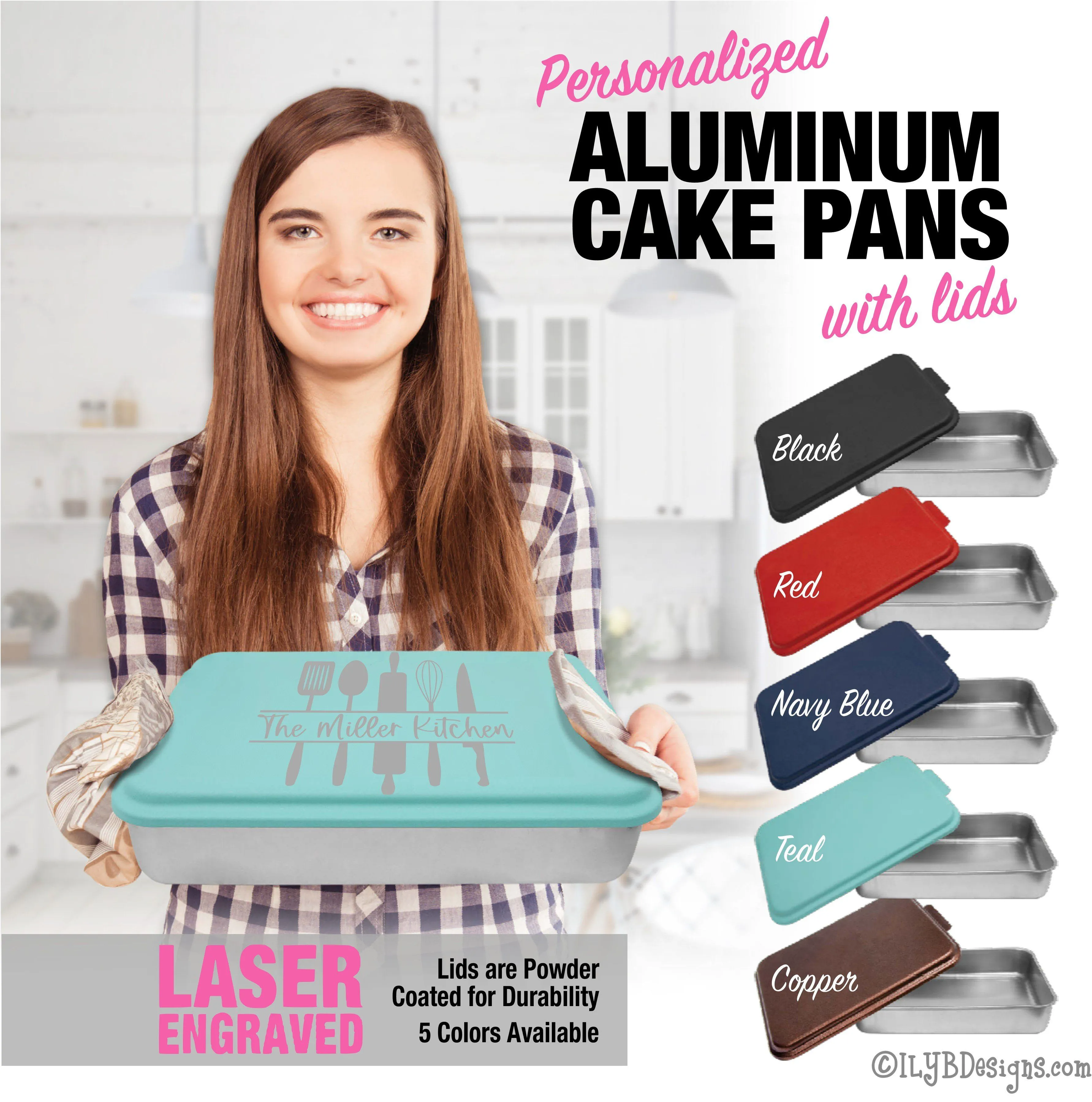 Personalized Cake Pan with Laser Engraved Lid | Family Monogram Design