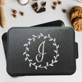 Personalized Cake Pan with Laser Engraved Lid | Leaf Wreath Monogram Design