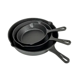 Pre Seasoned Cast Iron Skillet Fry Pan Set 3 Pcs Frying Pan Set