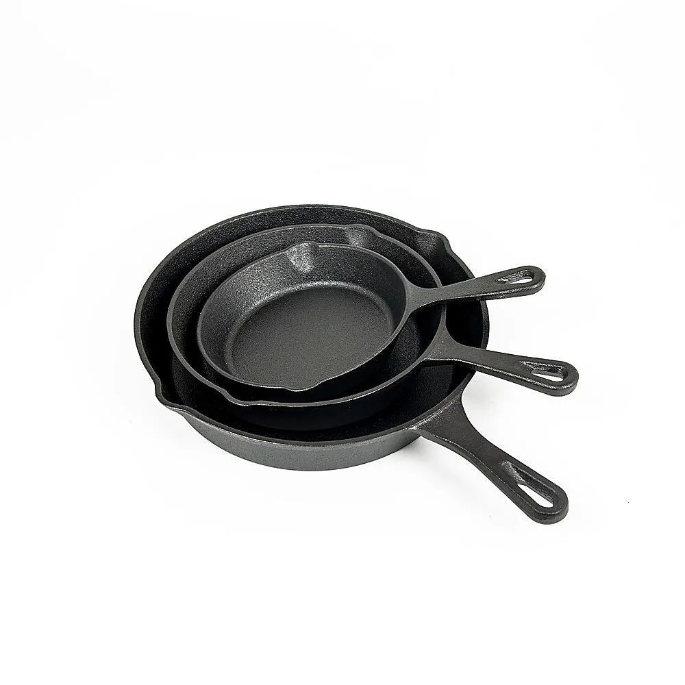 Pre-Seasoned Cast Iron Skillet Set, 3 Pcs, Heavy-Duty, Even Heating