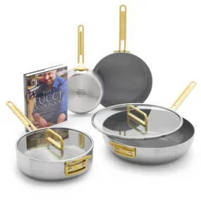 Stanley Tucci™ Mixed Material Stainless Steel 6-Piece Cookware Set with the Tucci Cookbook