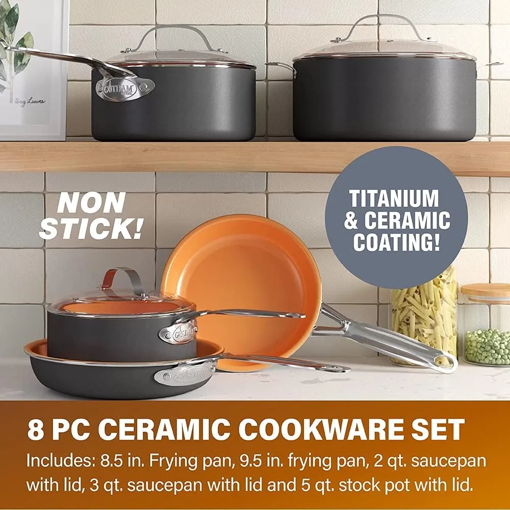 USA Lot 8 Pcs Gotham Pro Hard Anodized Cookware Set